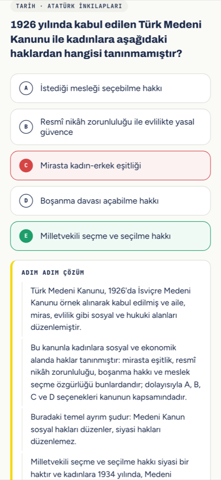 Yanlış cevaplanan sorunun adım adım çözümü